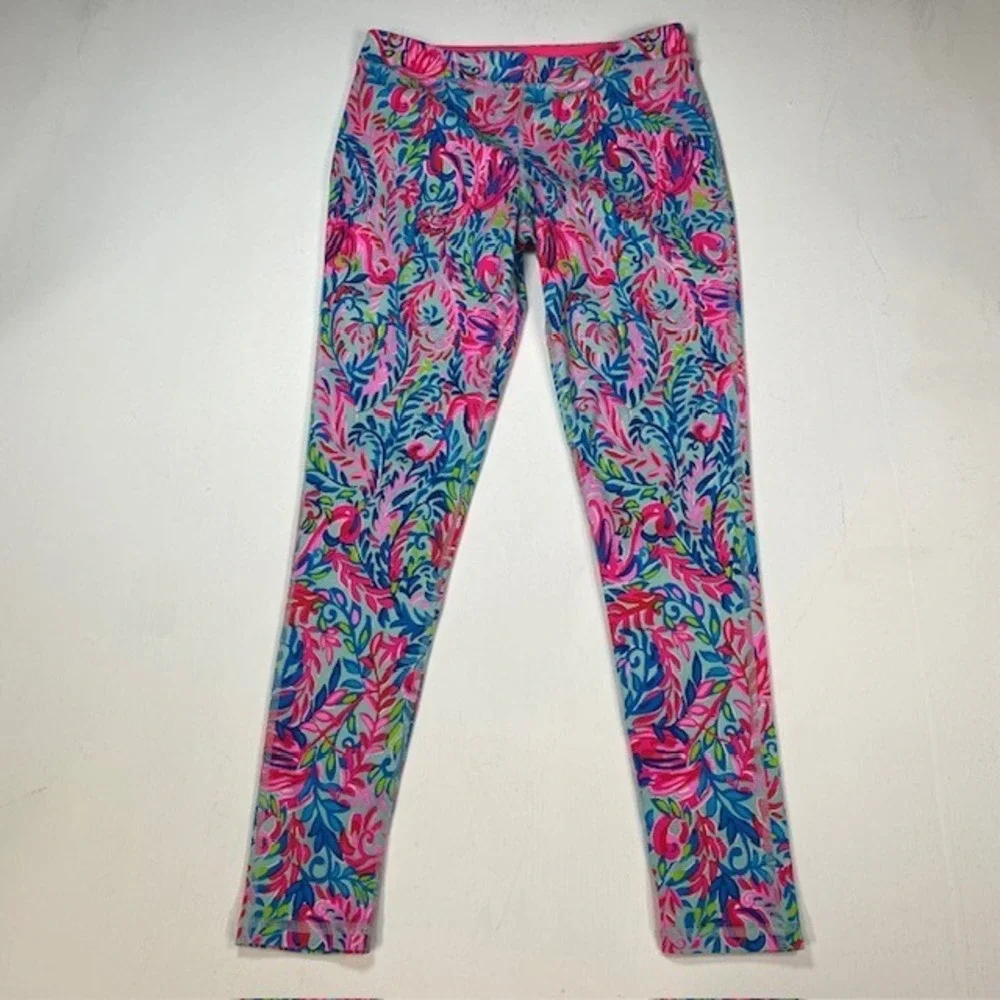 Lilly Pulitzer Luxletic Leggings XL 12-14 Floral Paisley Pink Blue 011722 Youth